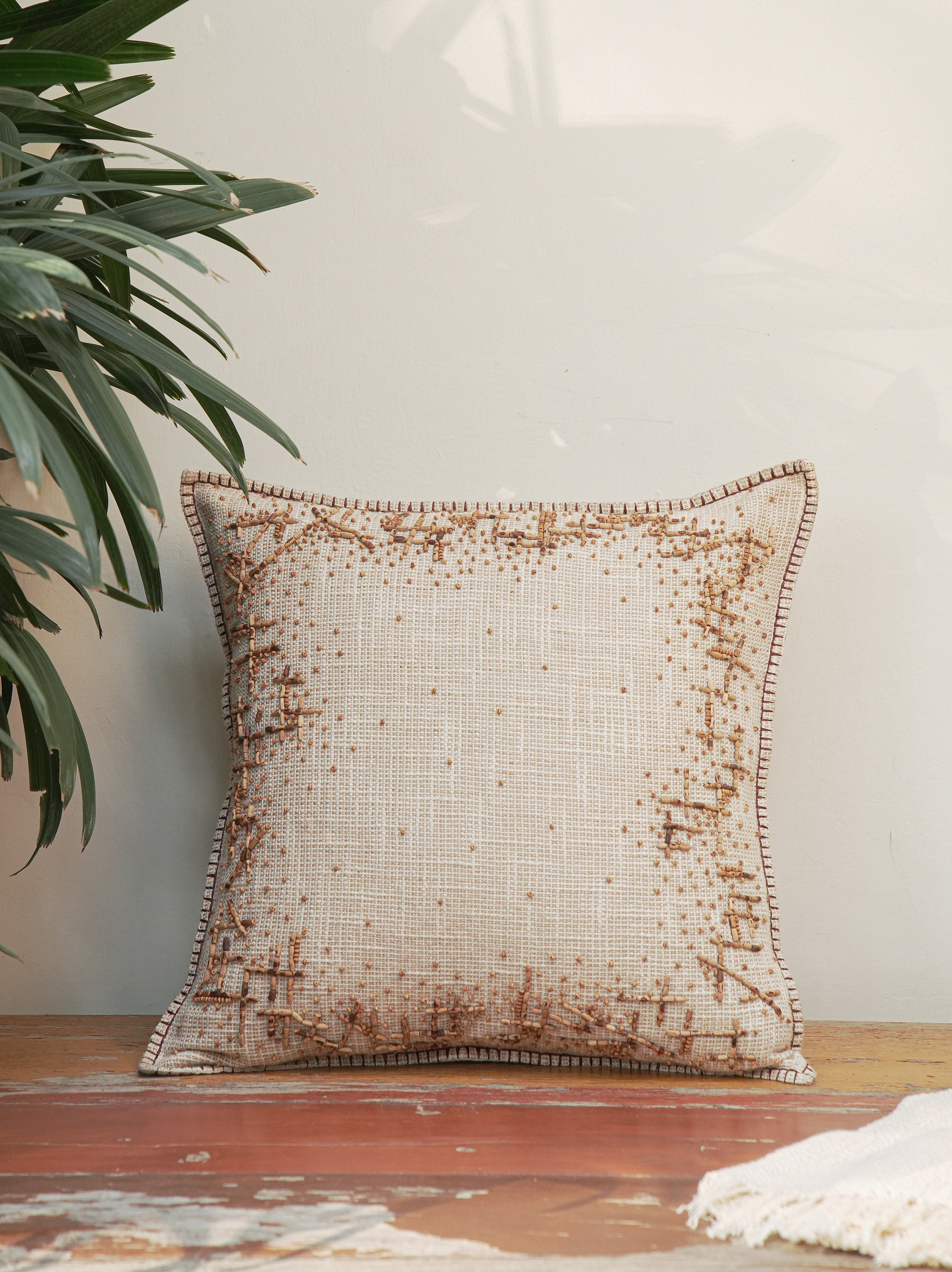 Clay Hand Embroidered Cushion Cover