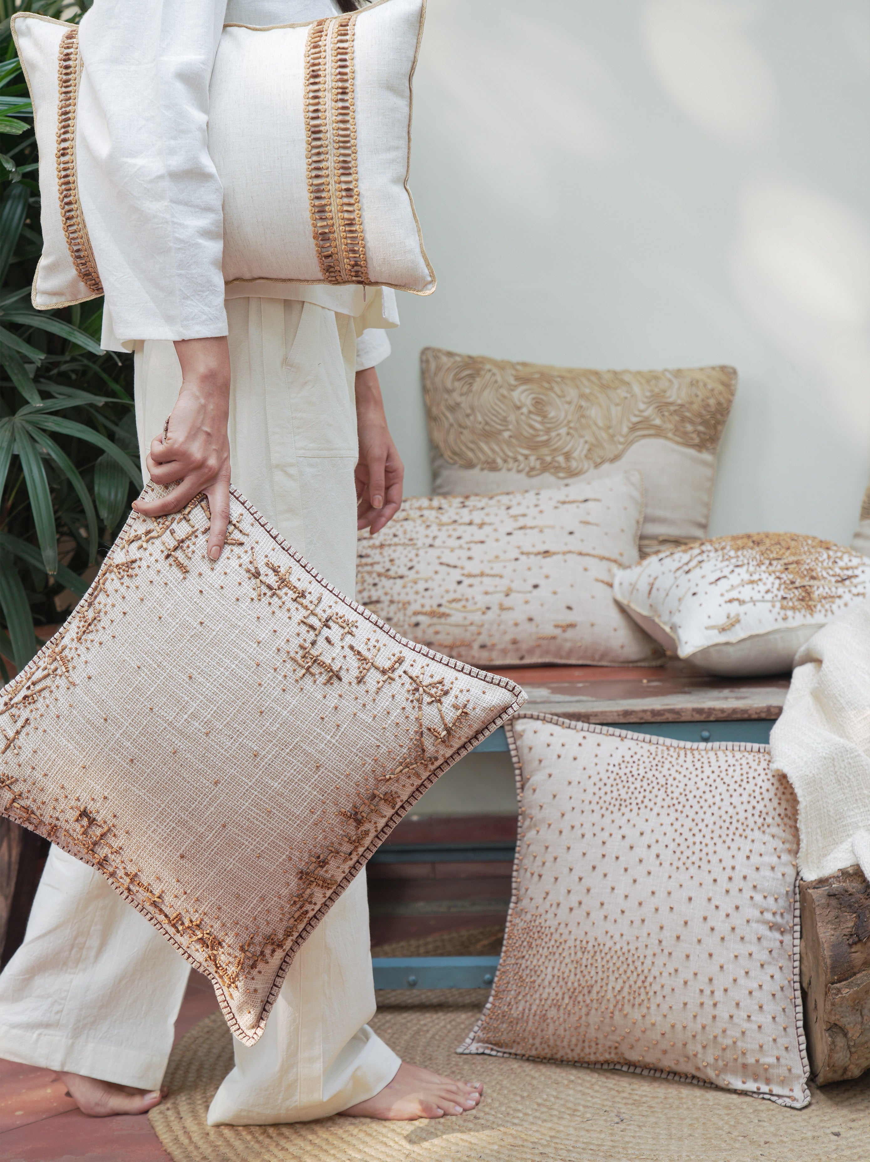 Clay Hand Embroidered Cushion Cover